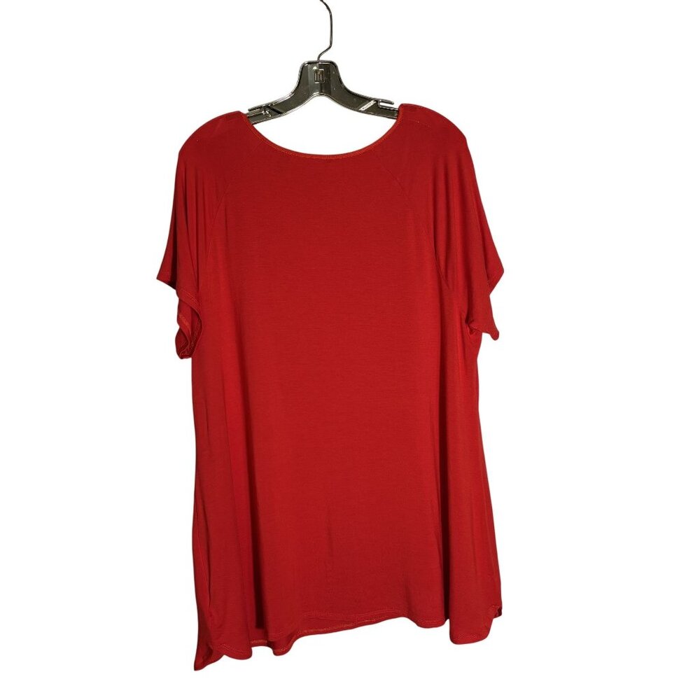 H By Halston Essentials Red Short Sleeve Scoop Neck Top  Size 1X Lightweight - Picture 3 of 10